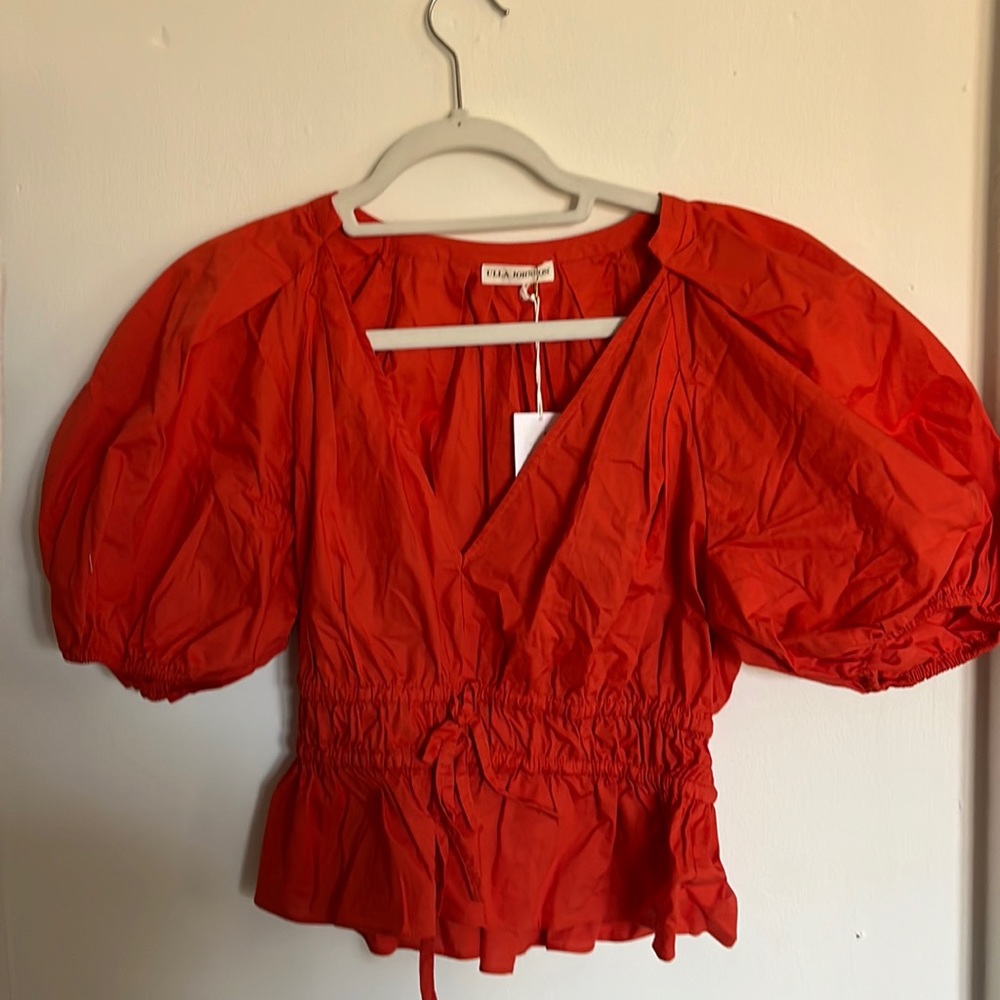 Ulla Johnson Short Sleeve V Neck Blouse Orange